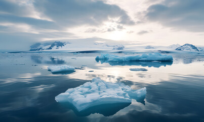 Fototapeta premium Ice sheets melting in the arctic ocean or waters, Generative AI