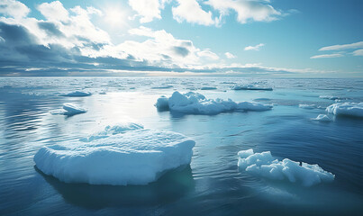 Ice sheets melting in the arctic ocean or waters, Generative AI