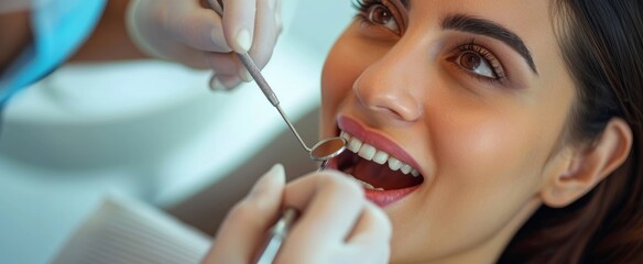 Close-up of a Confident Young Woman Receiving Routine Dental Check-up with Enthusiasm and a Smile, Depicting Modern Oral Healthcare Practices and Patient Trust in Dentistry