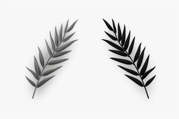 A black and white photo of two leaves. Suitable for nature and minimalist design projects