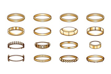 A collection of gold rings displayed on a clean white background. Ideal for jewelry catalogs or online shops