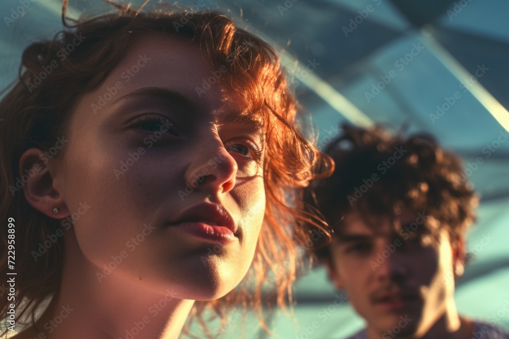 Poster A man and a woman standing side by side. Versatile image suitable for various concepts and themes