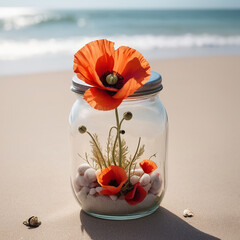 A Captivating Poppy Jar Amidst Beach Serenity AI GENERATED