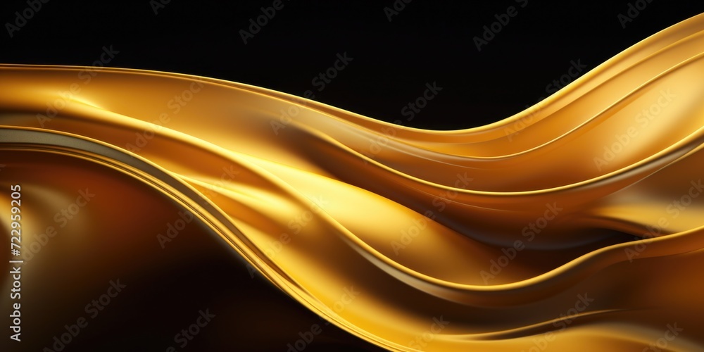 Poster gold fabric flowing gracefully against a dark black background. perfect for adding a touch of elegan