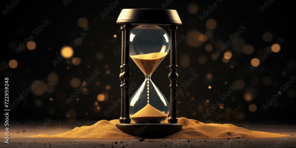 Aufkleber Sand flowing out of an hourglass, measuring the passage of time. Can be used to symbolize the concept of time running out or the need to make the most of time