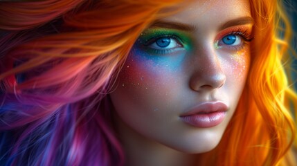 A rainbow colored girl hair, realistic fantasy artwork, richly layered, matte photo, hand-painted details, colorful