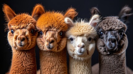 Fototapeta premium Fluffy Alpacas, Delightful shot of fluffy alpacas with expressive eyes, radiating charm and gentleness.