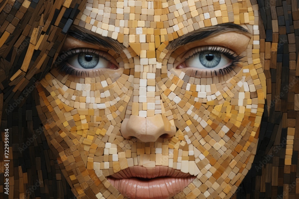 Poster A close up view of a woman's face created using squares. This unique image can be used in various projects
