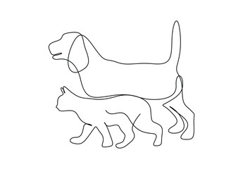 Dog and cat single continuous line drawing vector illustration. Pro vector