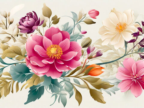 Watercolor painting, beautiful multicolor flower bouquet