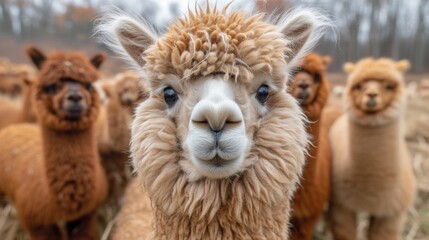 Fluffy Alpacas, Delightful shot of fluffy alpacas with expressive eyes, radiating charm and gentleness.