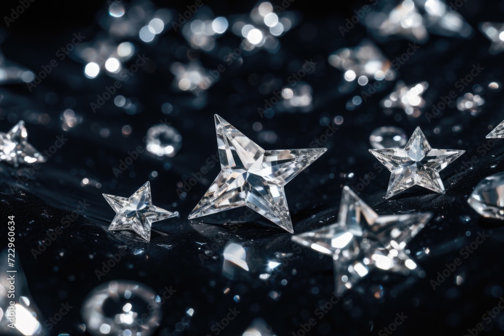 Poster a collection of sparkling diamonds arranged on a sleek black surface. perfect for luxury and glamour