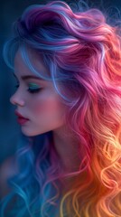 A rainbow colored girl hair, realistic fantasy artwork, richly layered, matte photo, hand-painted details, colorful