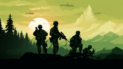 Silhouette Of A Solider Saluting Against the Sunrise. Neural network AI generated art