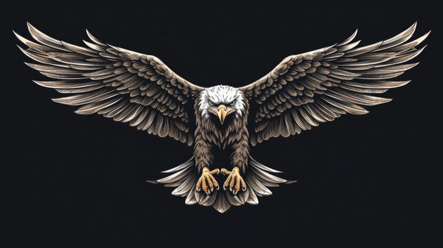 A bald eagle soaring through the darkness. Perfect for adding a touch of mystery and power to any project