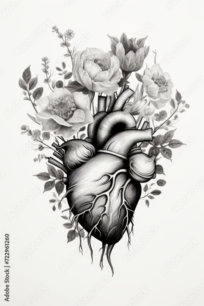 Aufkleber a simple yet beautiful drawing of a heart surrounded by colorful flowers. perfect for expressing lov