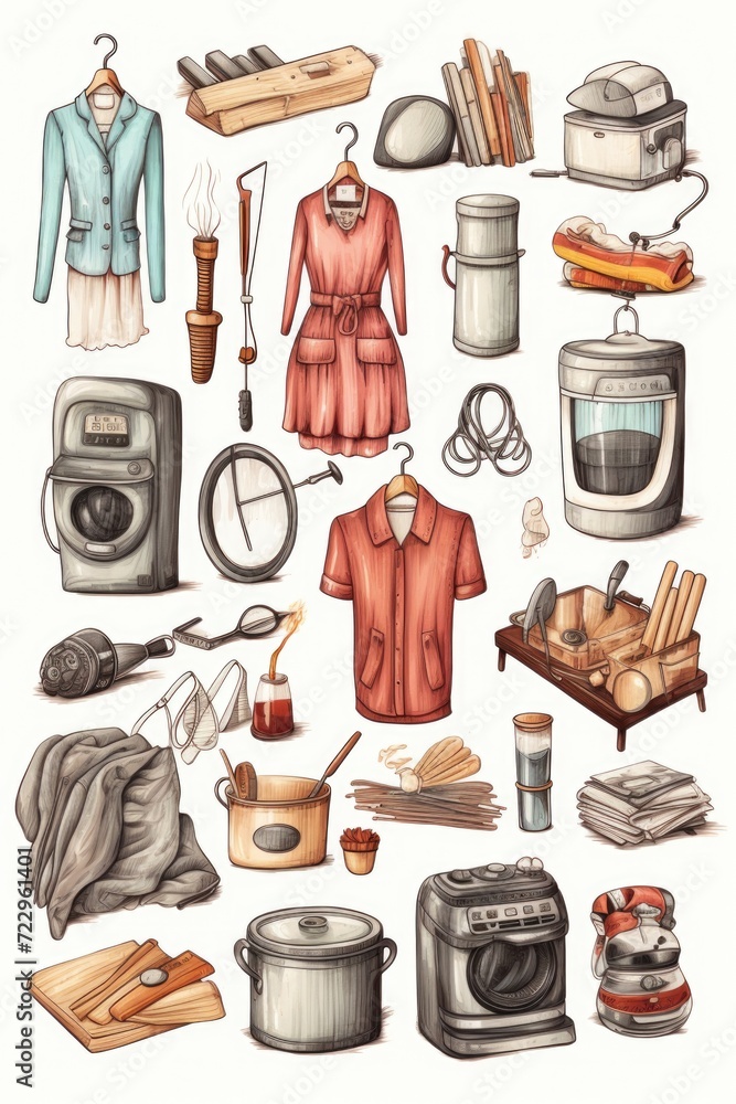 Poster A collection of various items placed on a table. Suitable for illustrating the concept of organization or a workspace setup