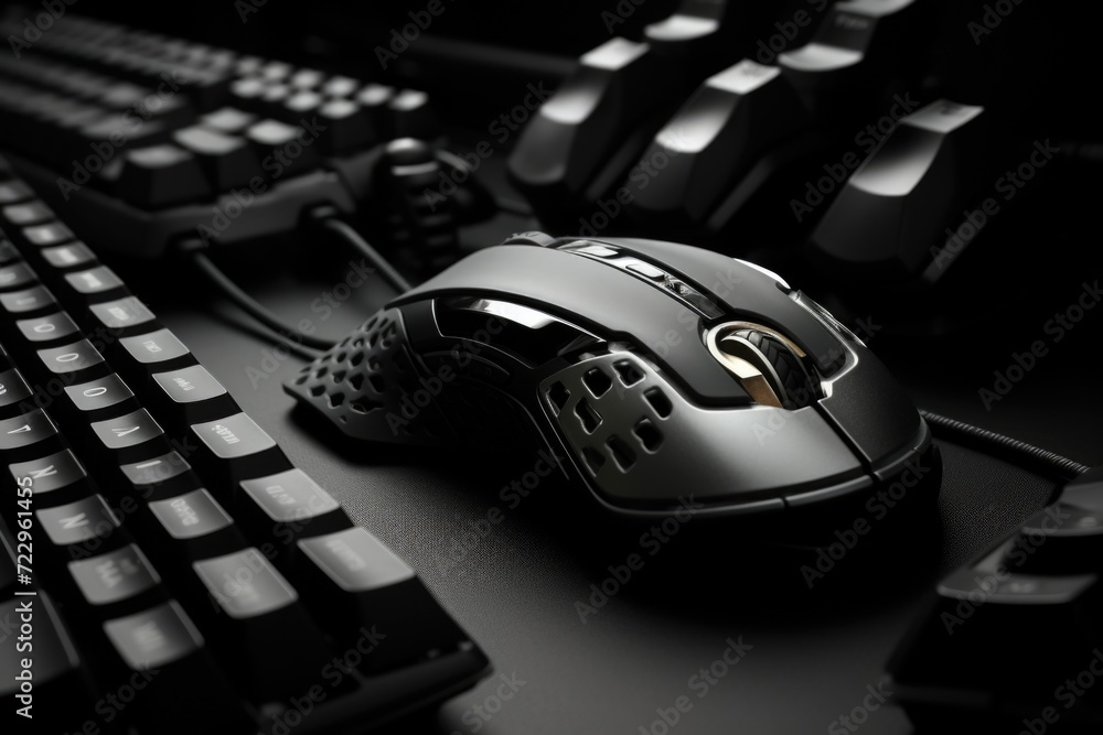 Aufkleber A computer keyboard and mouse placed on a desk. Suitable for technology-related concepts