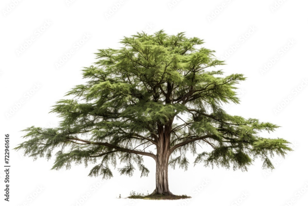 Poster A picture of a large tree with lush green leaves against a white background. Suitable for various design projects