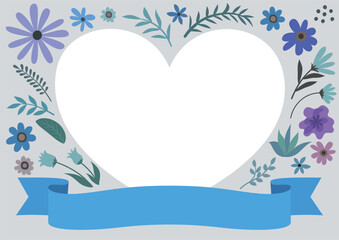 花と植物のハートのフレーム