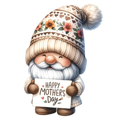 Cute Watercolor Gnome Mother's Day Clipart Illustration