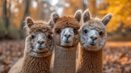 Obraz premium Fluffy Alpacas, Delightful shot of fluffy alpacas with expressive eyes, radiating charm and gentleness.