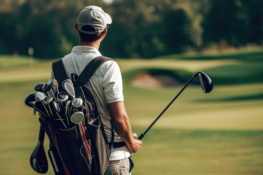 Professional man golf player choosing the golf club from the bag