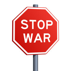 Stop War red road sign isolated on white background. Pop art style hand drawn color raster illustration.