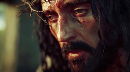 Closeup Portrait of Jesus with a crown of Thorns
