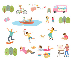 公園でアウトドアを楽しむ人々