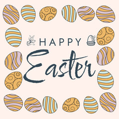Happy Easter poster. Cute card for Easter. Vector illustration. Candy colors.