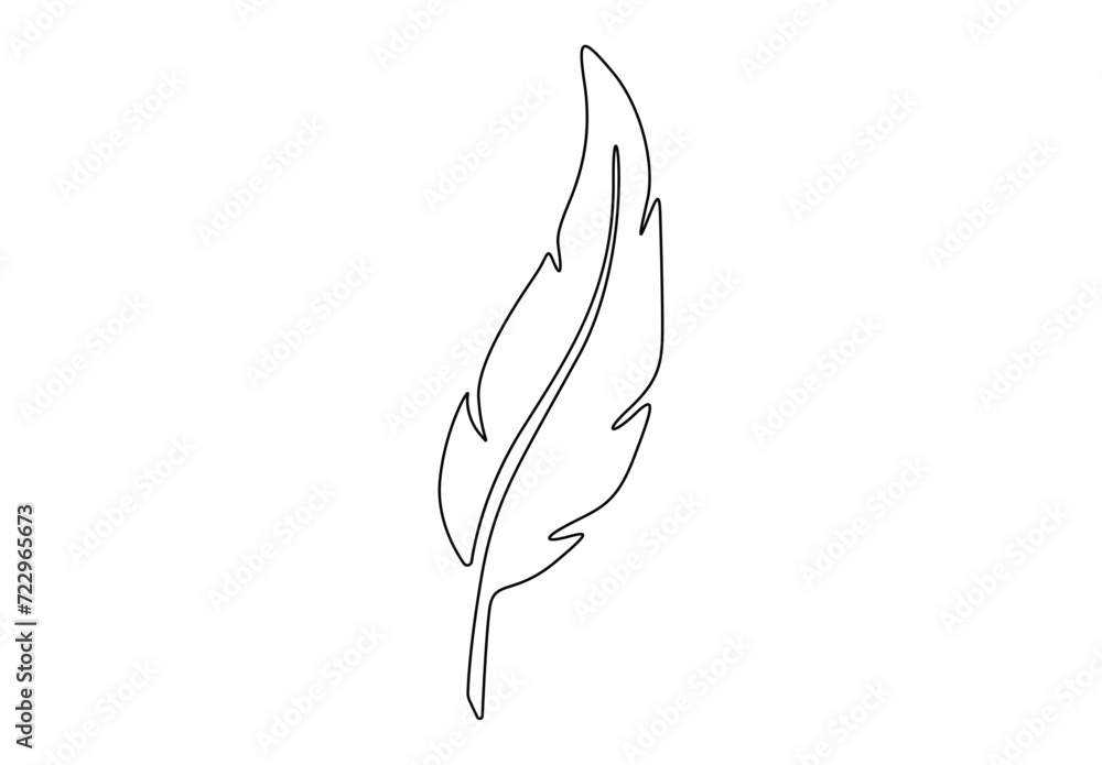 Poster continuous single line drawing of bird feather logo vector. isolated on white background vector illu