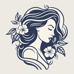 Vector logo of a woman's face with flowers in her hair