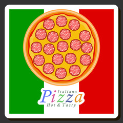Illustration on theme big hot tasty pizza to pizzeria menu