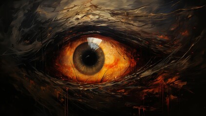 Oil painting with an eye and dark shadow