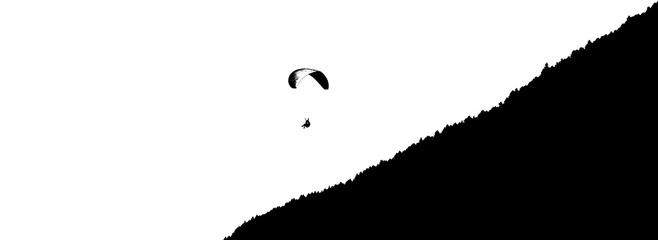 Paragliding - isolated and isolated in front of white skies - artistic and abstract