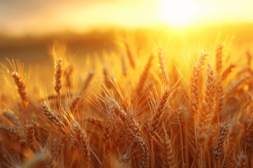 A bountiful harvest awaits as the golden sun bathes a picturesque field of wheat, showcasing the beauty and abundance of nature's gifts in the tranquil outdoors
