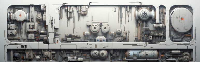 White mechanized forms background.