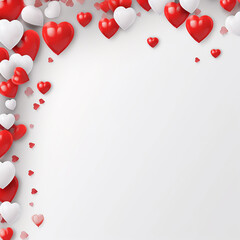 Valentine's Day banner with blank space for text top view white background, small hearts, hearts balloons, and love background concept