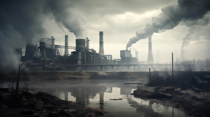 Obraz na płótnie Canvas smoke coming out of a power station polluting the air