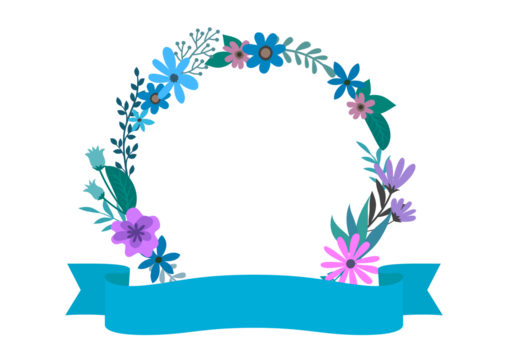 青いリボンと花のフレーム
