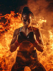 Fototapeta na wymiar woman fire boxing