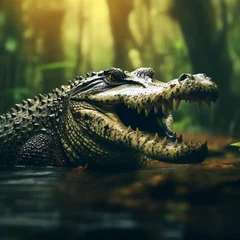 Foto op Plexiglas crocodile in the water in forest, World Wildlife Day © Marco