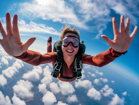 happy skydiving woman