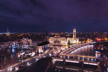 Illuminated Tapestry: Oradeas Majestic Night Cityscape Unveiled From a Breathtaking Birds Eye View