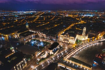 Fototapeta premium Luminous Tapestry: Captivating Night Aerial View of Oradea, Bihor, Romania