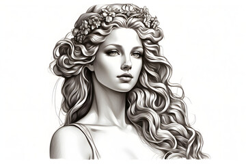 Front view of aesthetics Aphrodite illustration on white background