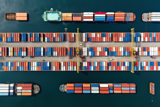 aerial view of ship containers in a port