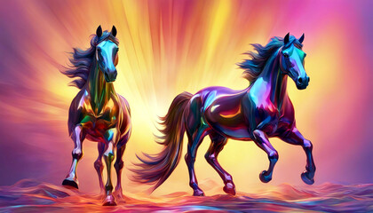 Iridescente Illustration. Zwei Pferde - obrazy, fototapety, plakaty