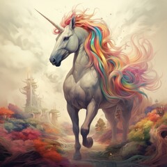 Fantasy illustration portraying the mythical beauty of a unicorn pegasus